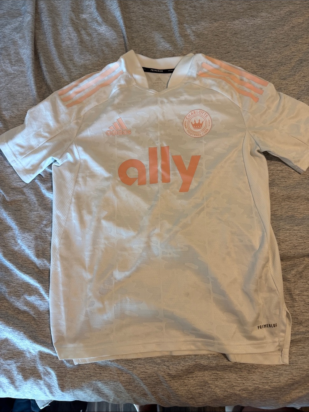 Charlotte FC adidas White and Light Pink Kids Soccer Jersey with Ally Sponsor